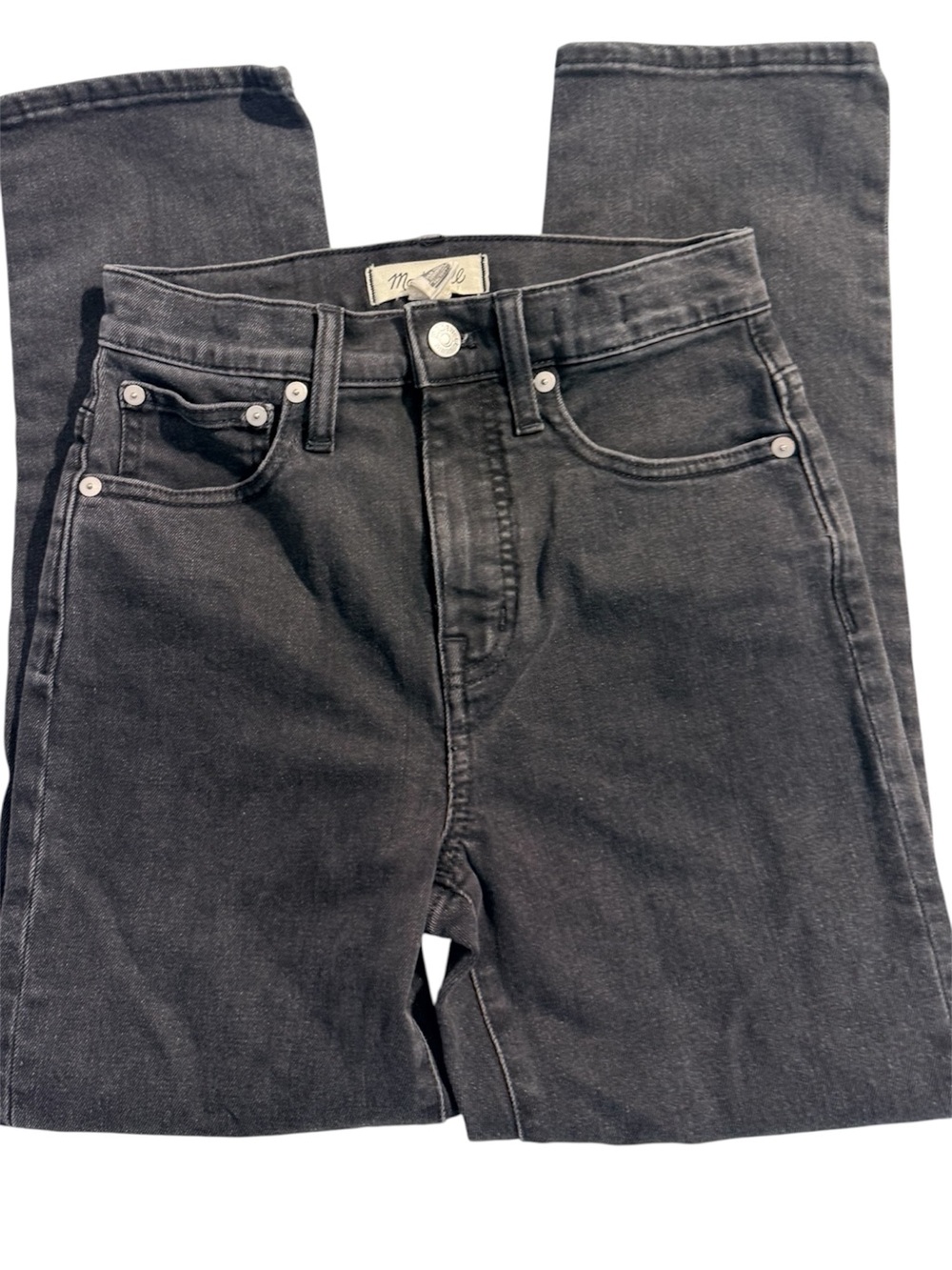 Madewell Classic Straight Jeans Womens 23 Black Wash High Rise Crop Stretch
